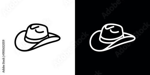 Black and white cowboy hat on contrasting backgrounds silhouette western