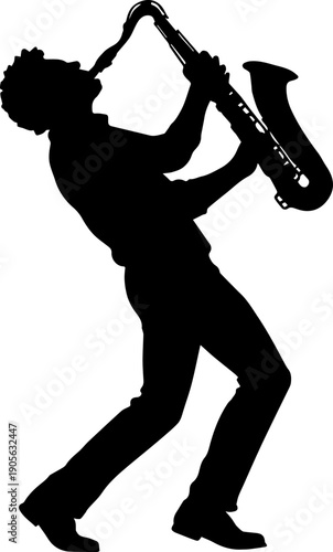Energetic Saxophonist Playing Sax Silhouette Vector Icon