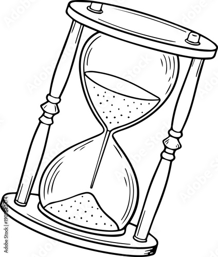 Classic Hourglass Sand Timer Black and White Line Art Doodle Vector Illustration of Time Counting Device