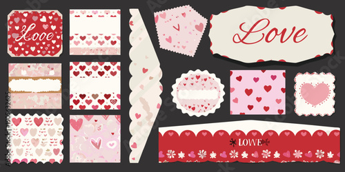 Collection of colorful decorative heart themed labels and banners