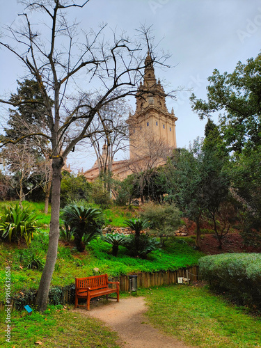 Lush vegetation and diverse plant species in the botanical gardens on Montjuïc hill in Barcelona, Spain. Exotic and Mediterranean flora growing in a peaceful natural environment, popular destination f