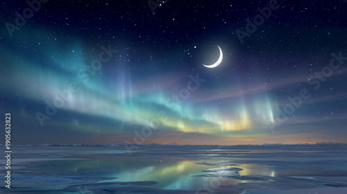 Celestial Aurora Lights Over Frozen Landscape at Night