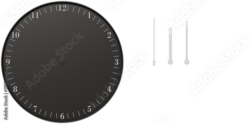 Simple Black and White 3D Wall Clock with Separated Hands