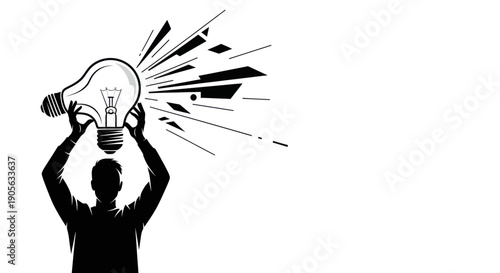 Silhouette of person holding a glowing light bulb, symbolizing innovation and new ideas.