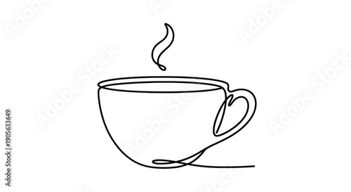 Minimalist Coffee Cup Line Art with Steam - One Line Drawing