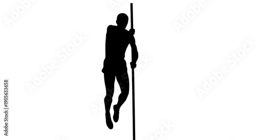 Silhouette of athlete pole vaulting over white background