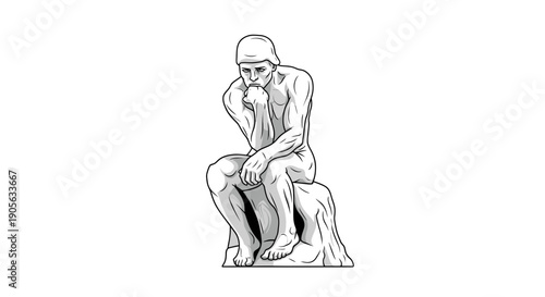 The Thinker Statue, Abstract Representation of Deep Thought and Contemplation