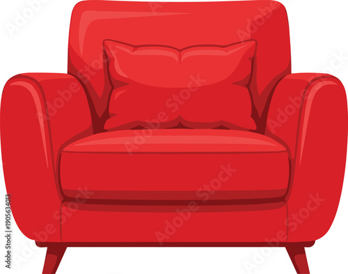 Red Armchair Vector Illustration with Soft Cushions and Modern Upholstered Design for Living Room Furniture and Interior Decor Projects