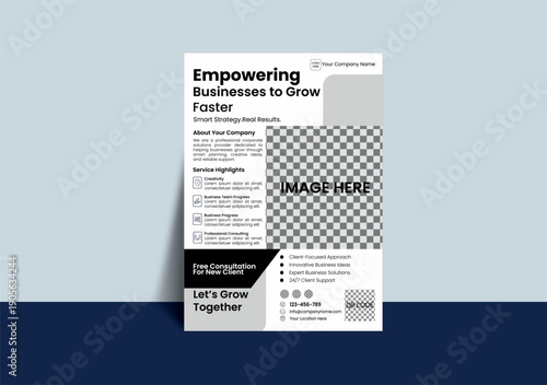 Professional corporate solutions provider dedicated to helping businesses grow through smart strategy, real results, and modern flyer template