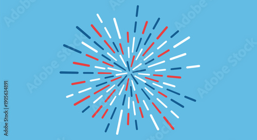 Red, white, and blue firework explosion vector graphic, patriotic celebration element, for banner or poster, Isolated on transparent background, png
