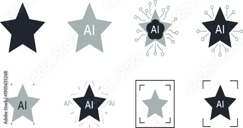 AI Star Icon Vector Set with Artificial Intelligence Rating, Feature Badge, and Neural Spark Symbols for Technology Interfaces, App Highlights, and Digital UI Design