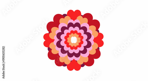Decorative Valentine Heart Rosette Flat Vector on White