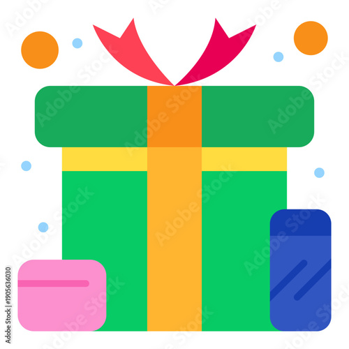 Gift of Joy: A vibrant green gift box, adorned with a festive red ribbon, presents the spirit of giving and the joy of receiving, perfect for celebrating special moments. 