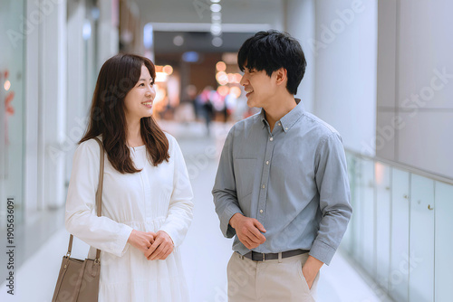 笑顔で会話するカップル