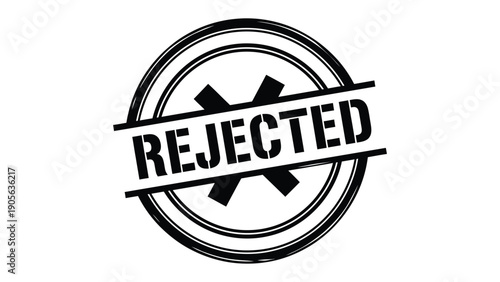 Stamped Rejection: A bold REJECTED stamp conveys a clear message of denial, disapproval, or non-acceptance. The stark simplicity of the graphic emphasizes the finality of the decision. 