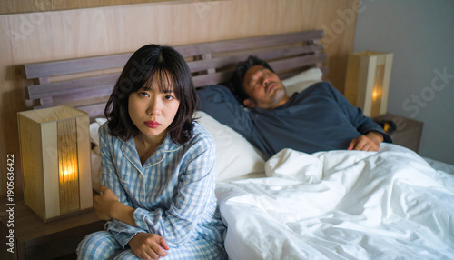 寝室で怒っている妻