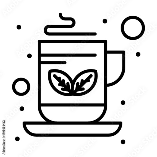 Herbal Tea's Soothing Embrace: An elegant illustration showcases a steaming cup of herbal tea. Featuring delicate tea leaves and gentle steam. It's a comforting scene. 