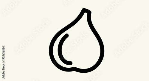 Simple black outline icon of a garlic clove on a light beige background.