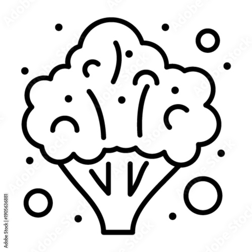Fresh Broccoli Icon: A stylish and simple line art icon of a fresh broccoli floret, perfect for illustrating health, nutrition, and organic food concepts.