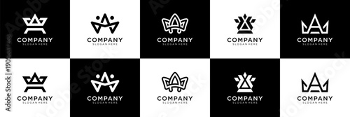 Set of initial letter A with crown logo design. Universal icon for business and branding. minimalist elegant design vector illustration.