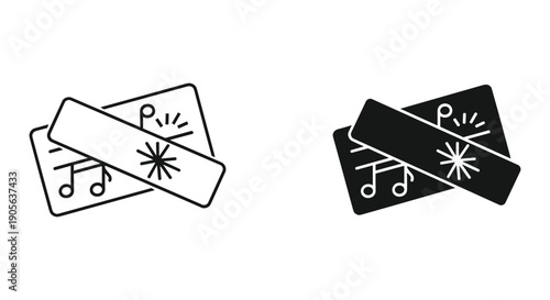 Black and White Credit Card Icons with Ribbon, Isolated on White Background