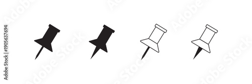 Push pin icon. Thumbtack for note attach. Paperclip symbol. Pushpin flat and line style. Push pin icon isolated white background.
