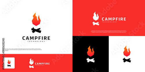 Minimalist campfire logo with a theme of future technological intelligence, geometric shapes, graphic design inspiration.
