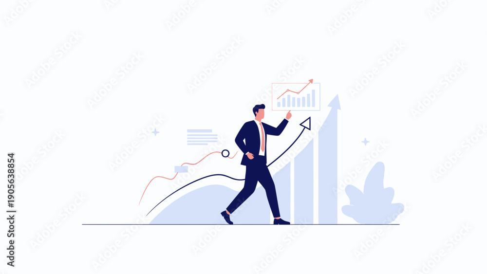 Fototapeta premium Businessman Walking Upward Graph, Business Growth and Success Concept