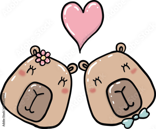 Cute Capybara Couple with Heart, Valentine’s Day Illustration