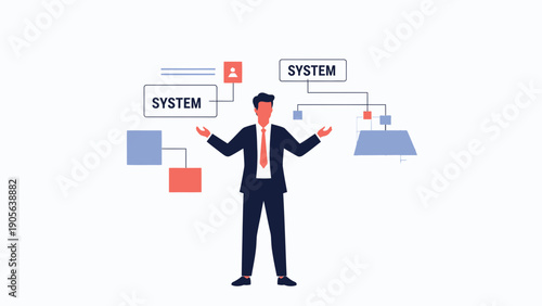 Businessman choosing between two systems, decision making, flowchart concept