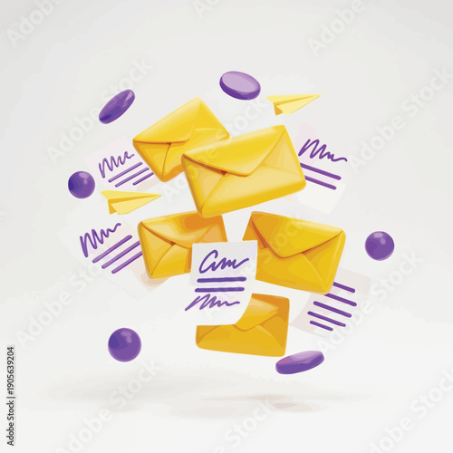 3D Chat Speech Bubbles Icon with Yellow Message Symbols – Two Conversation Balloons for Communication, Social Media, Messaging, Support and Feedback Concept Illustration
