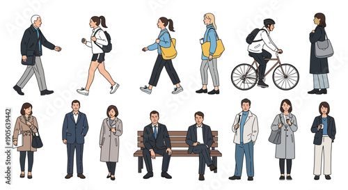 CAD People Vector Set of Outdoor Human Figures Isolated on White Background for Architecture and Landscape Design