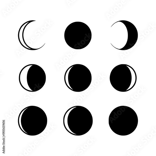 Moon Icon Set in Silhouette Style – Minimal Night Sky Vector Symbols