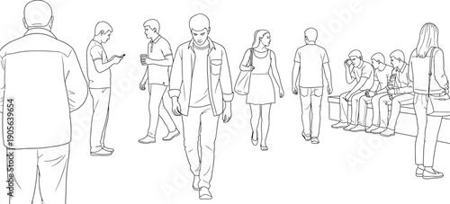 CAD People Outlines Vector Set of Standing Walking and Talking Human Figures for Architectural and Landscape Design