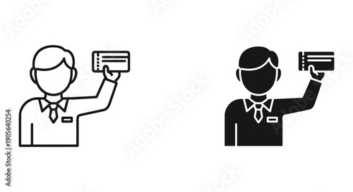 Simple Line Art Illustrations of Business Professionals Holding Cards