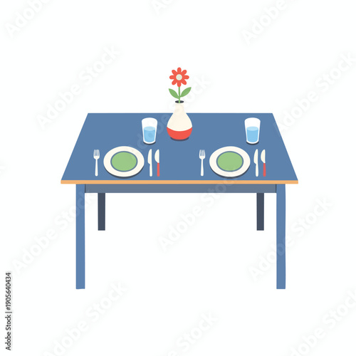 Minimalist Dining Table Setting with Fresh Flower Centerpiece