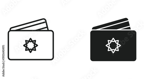 Minimalist Credit Card Icon Set with Star Symbol on White and Black Background