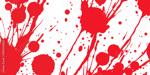 Abstract red splatter pattern against a stark white background