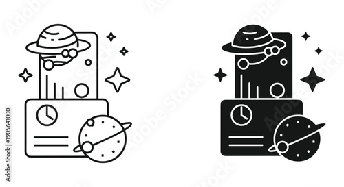 Black and white robot mascot characters with clocks and gears for time management concept illustration