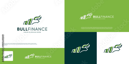 Minimalist abstract bull's head with digital finance concept, accounting consultation, vector design template.