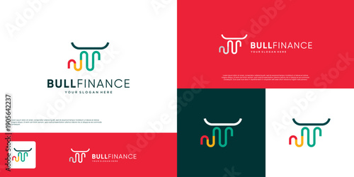 Modern financial logo with abstract bull horn-shaped bar chart, vector graphic design