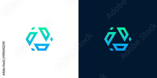 Abstract hexagonal geometric logo design with gradients, symbolizing technology and innovation