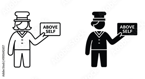 Cartoon Pilots Holding Above Self Signs in Minimalist Style