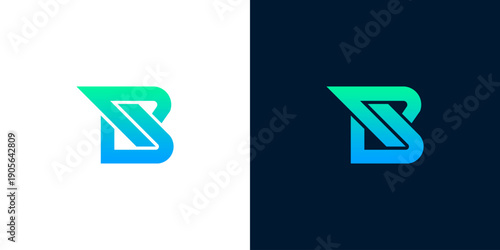 Dynamic abstract letter B logo design featuring a modern geometric form and a vibrant blue-green gradient, ideal for innovative branding and corporate identity solutions across various industries