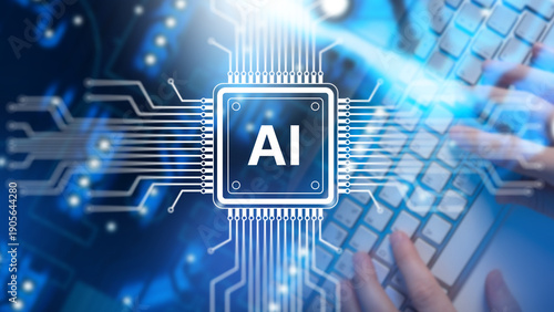Obraz na płótnie Artificial intelligence software development integrates machine learning algorithms and data processing. Digital technology innovation, neural networks, automation and IT solutions.