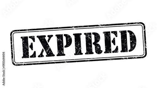 Expired Stamp: A detailed view of a black, stamped EXPIRED word. Emphasizing the concept of expiration, age, and vintage themes.