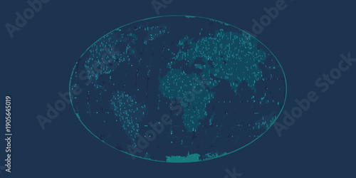 A stylized world map with glowing points representing population or connectivity