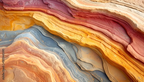 Striated rock layers in earthy hues, textured and abstract