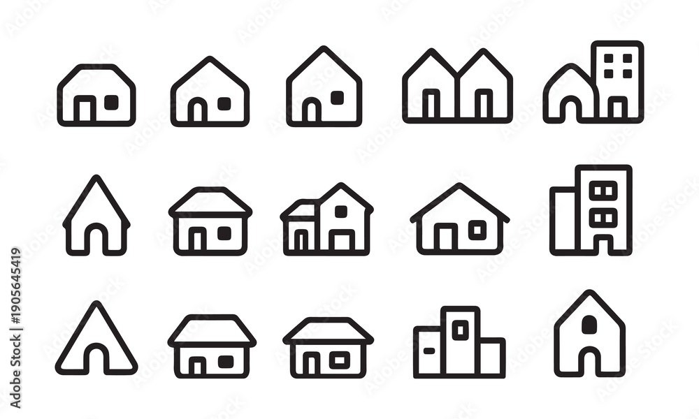 Fototapeta premium Residential Building Architecture Vector Icon Set