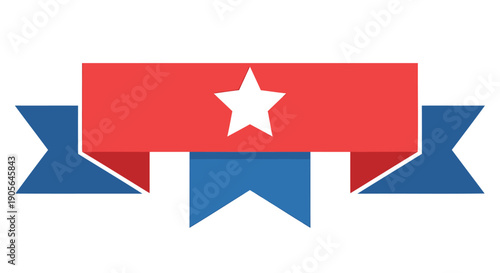 Red and blue ribbon banner with white star, vector label or emblem, for award or certificate, Isolated on transparent background, png